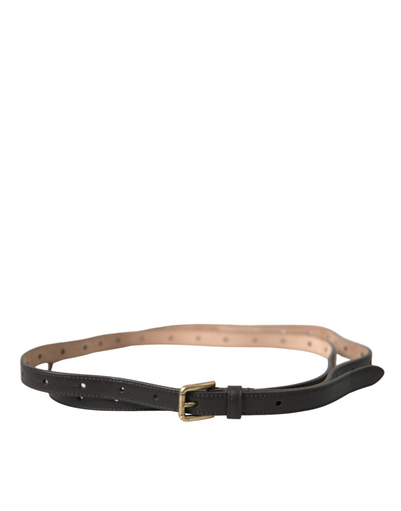 Dark Brown Leather Gold Metal Buckle Belt