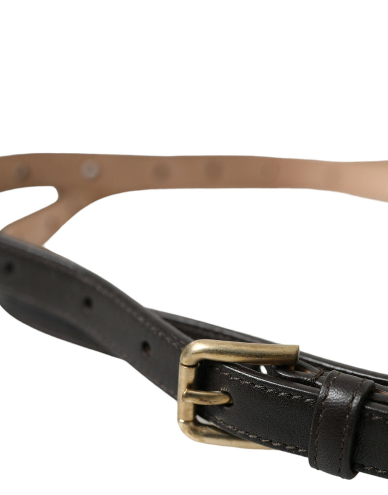 Dark Brown Leather Gold Metal Buckle Belt