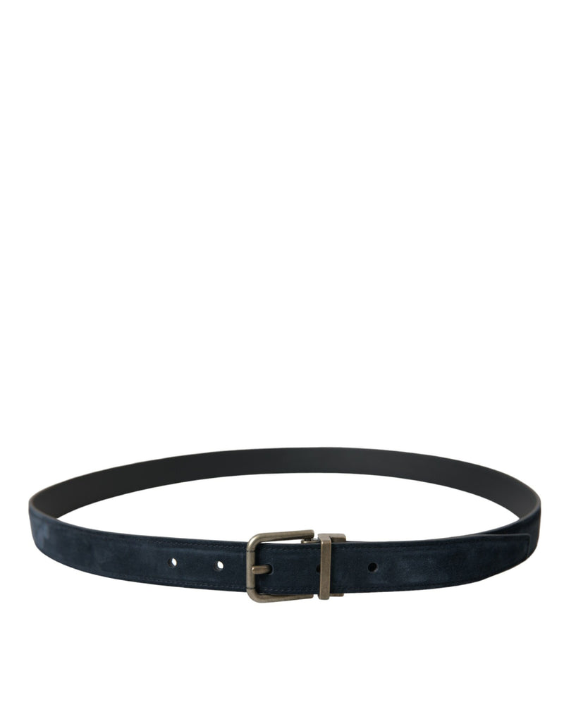 Blue Suede Leather Gold Metal Buckle Belt