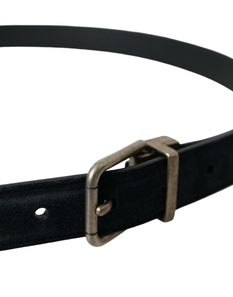 Blue Suede Leather Gold Metal Buckle Belt