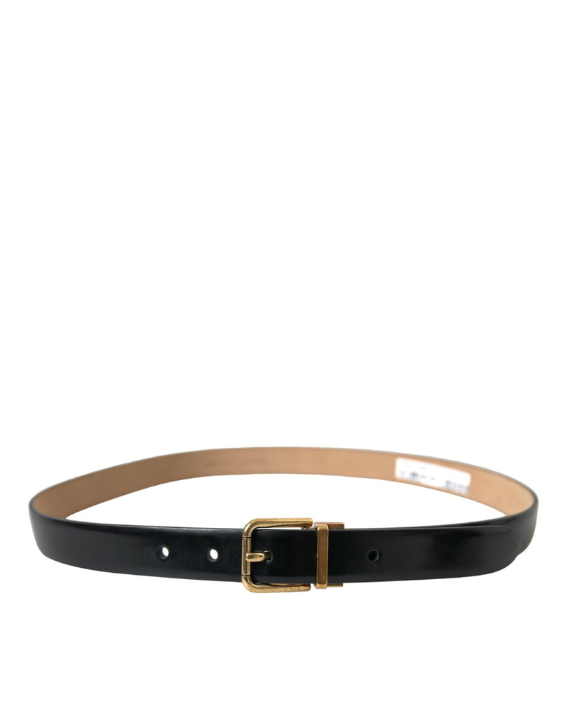 Black Calf Leather Gold Metal Buckle Belt