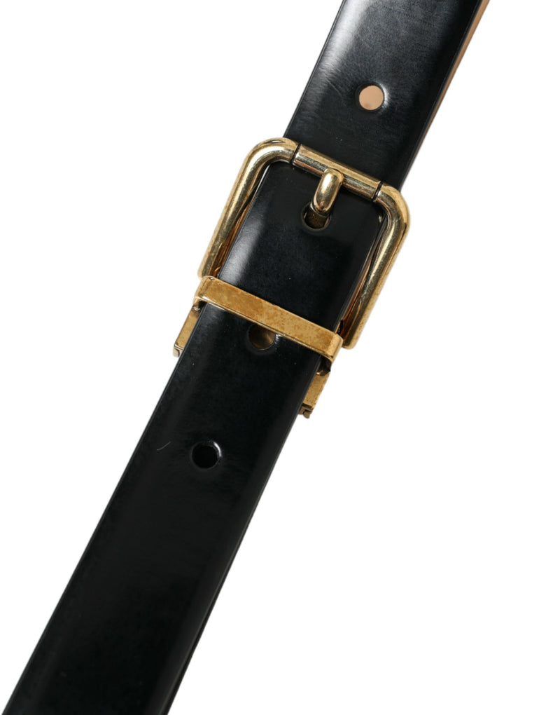 Black Calf Leather Gold Metal Buckle Belt