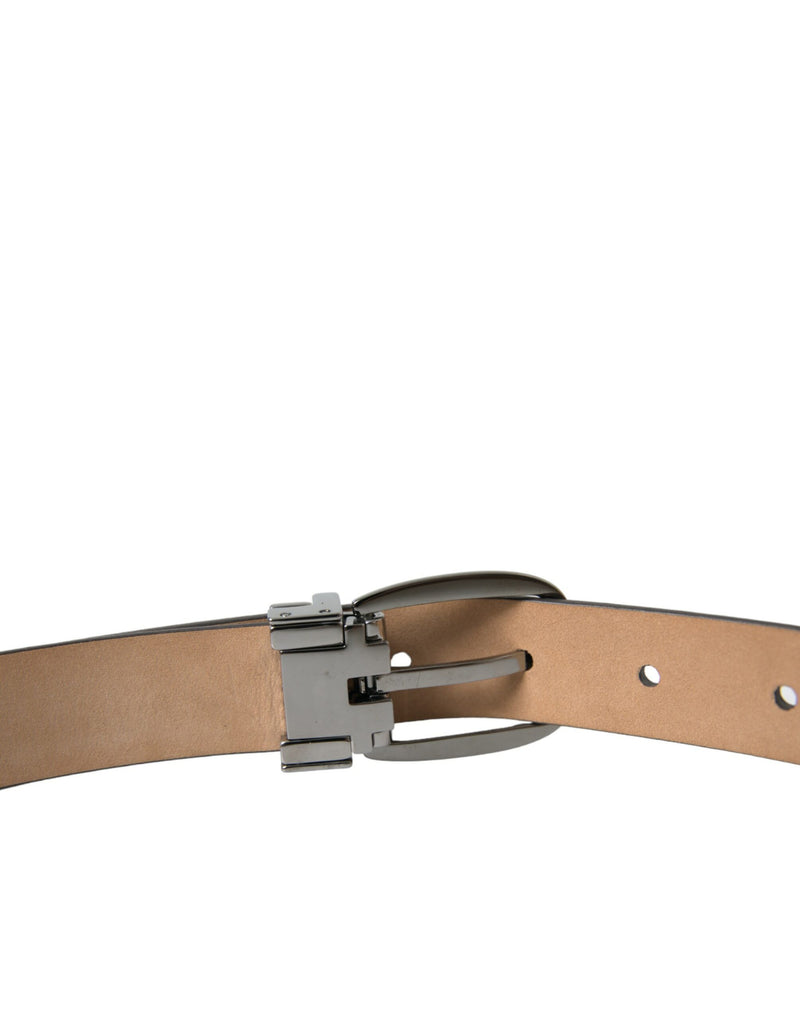 Dark Brown Leather Silver Metal Buckle Belt