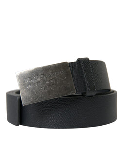 Black Leather Silver Rectangle Buckle Belt