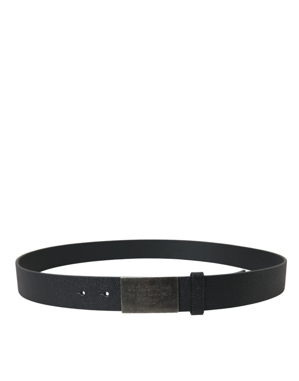 Black Leather Silver Rectangle Buckle Belt