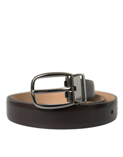 Dark Brown Leather Silver Metal Buckle Belt