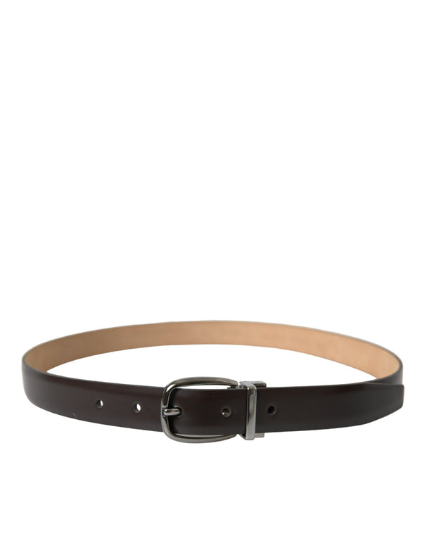 Dark Brown Leather Silver Metal Buckle Belt