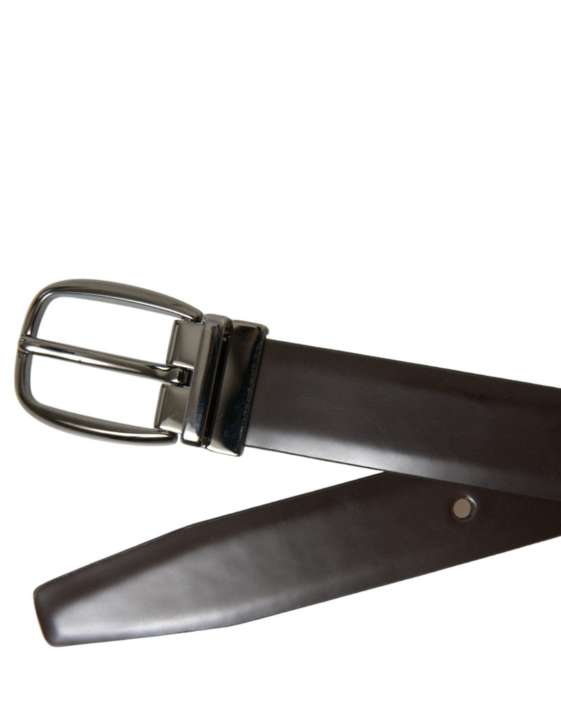 Dark Brown Leather Silver Metal Buckle Belt