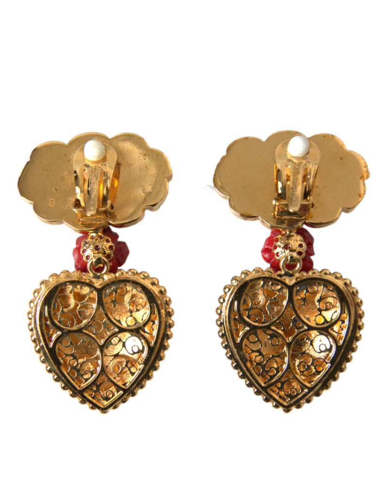 Gold Brass BOOM Cartoon Heart Crystal Clip-On Earrings