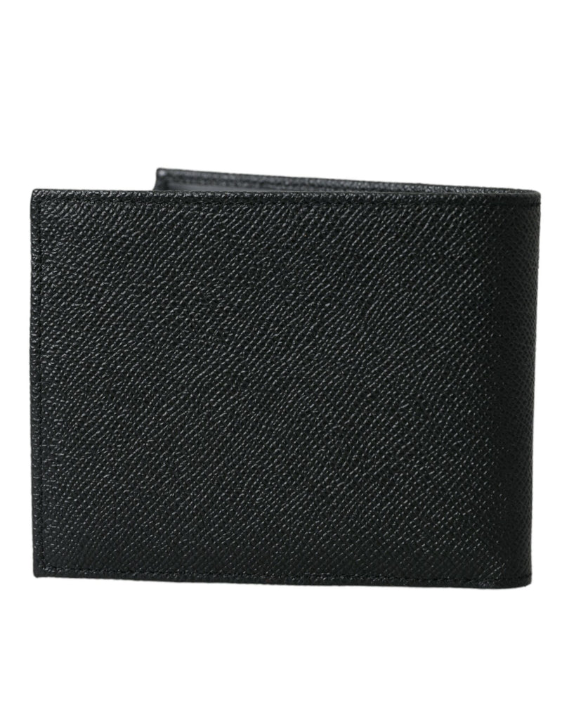 Black Calfskin Leather Bifold Card Holder Logo Wallet