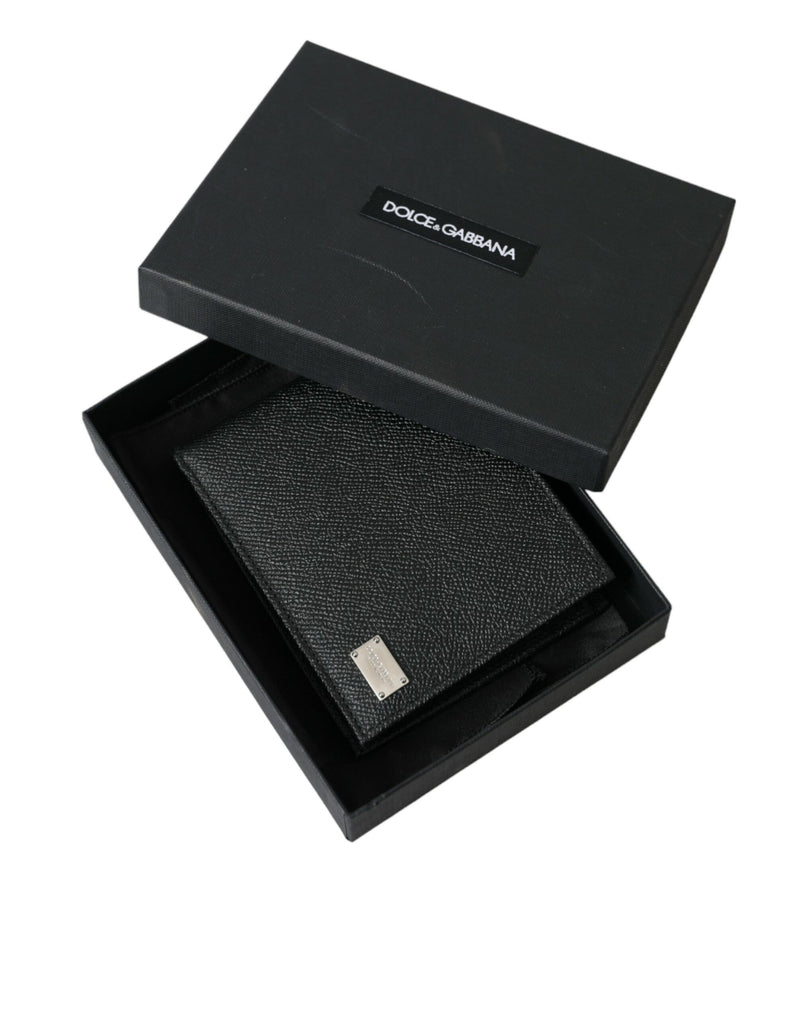 Black Calfskin Leather Bifold Card Holder Logo Wallet