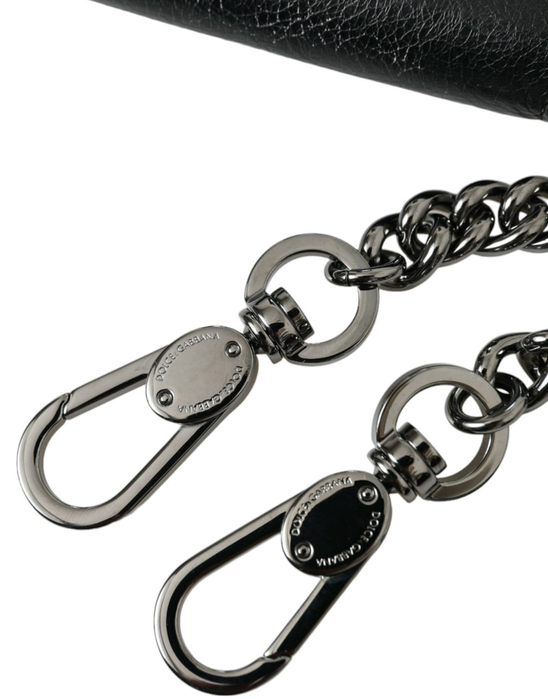 Black Lamb Leather Logo Card Holder Chain Strap Bags