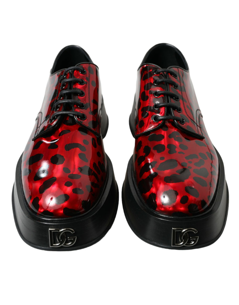 Red Leopard Calfskin Lace Up Derby Dress Shoes