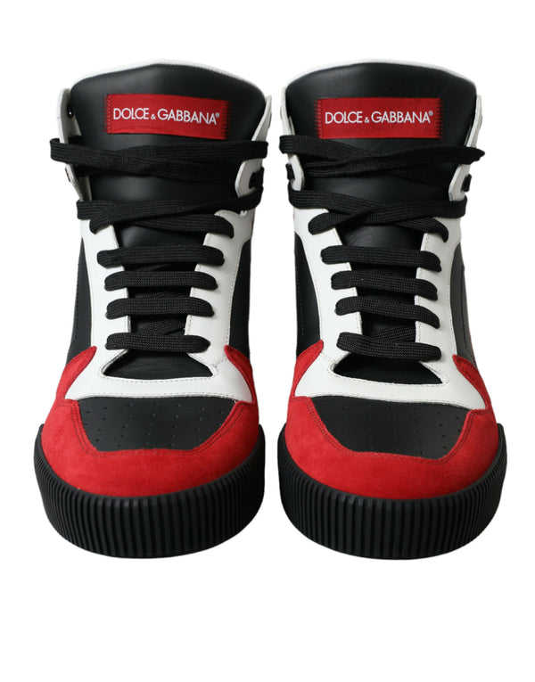 Black Red Leather High Top Miami Sneakers Shoes