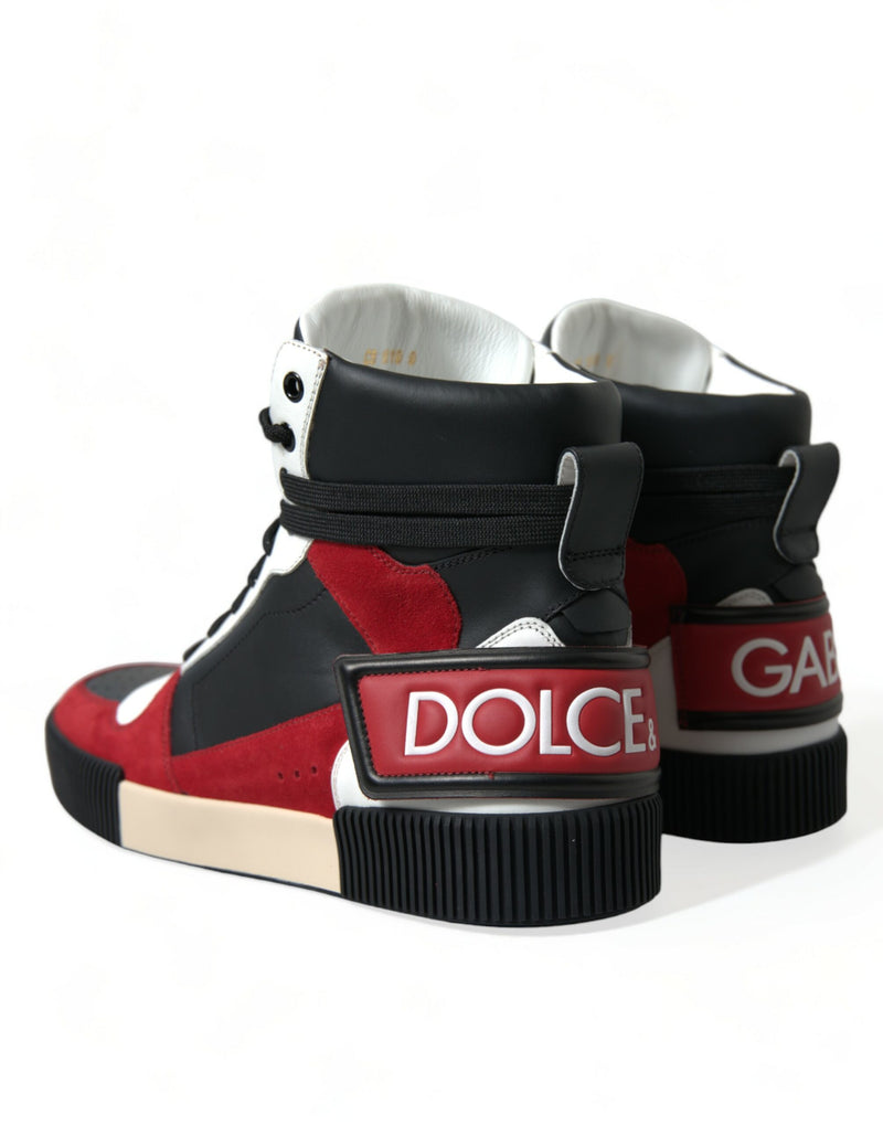 Black Red Leather High Top Miami Sneakers Shoes