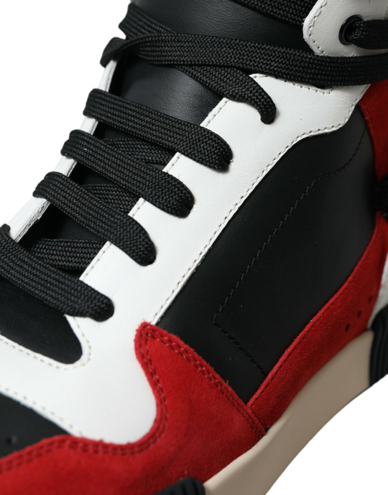 Black Red Leather High Top Miami Sneakers Shoes