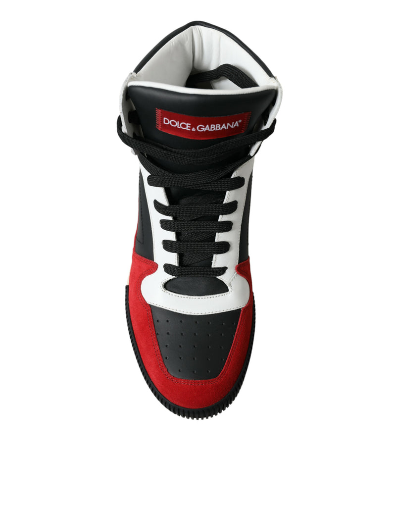 Black Red Leather High Top Miami Sneakers Shoes