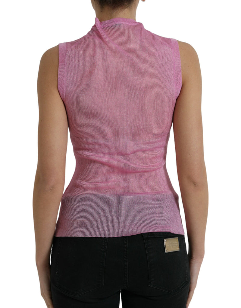 Pink See Through Crewneck Sleeveless Tank Top