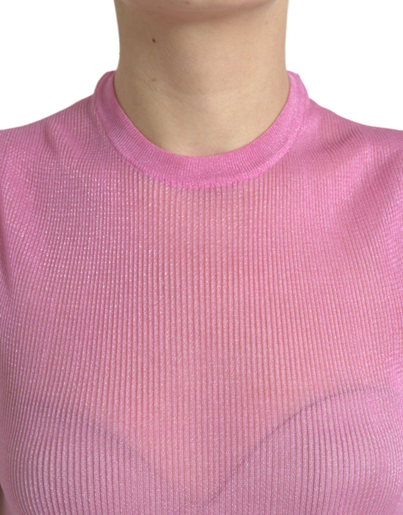 Pink See Through Crewneck Sleeveless Tank Top