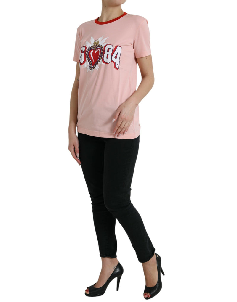 Pink Sacred Heart Cotton Crew Neck T-shirt