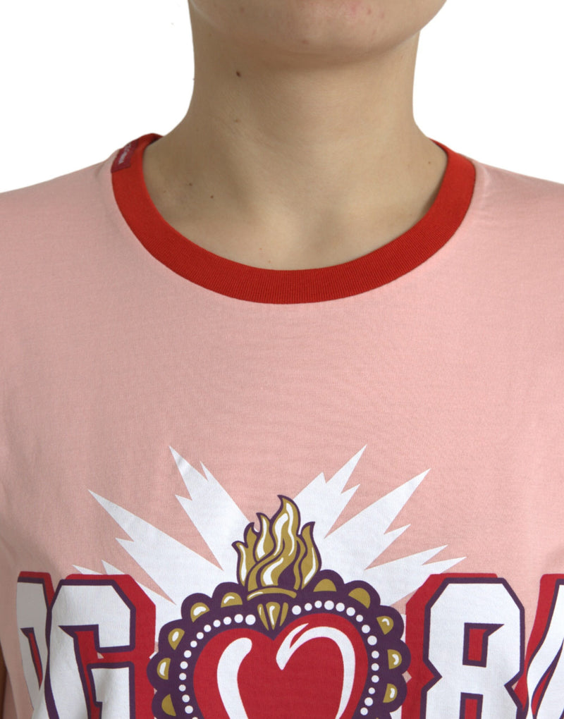 Pink Sacred Heart Cotton Crew Neck T-shirt