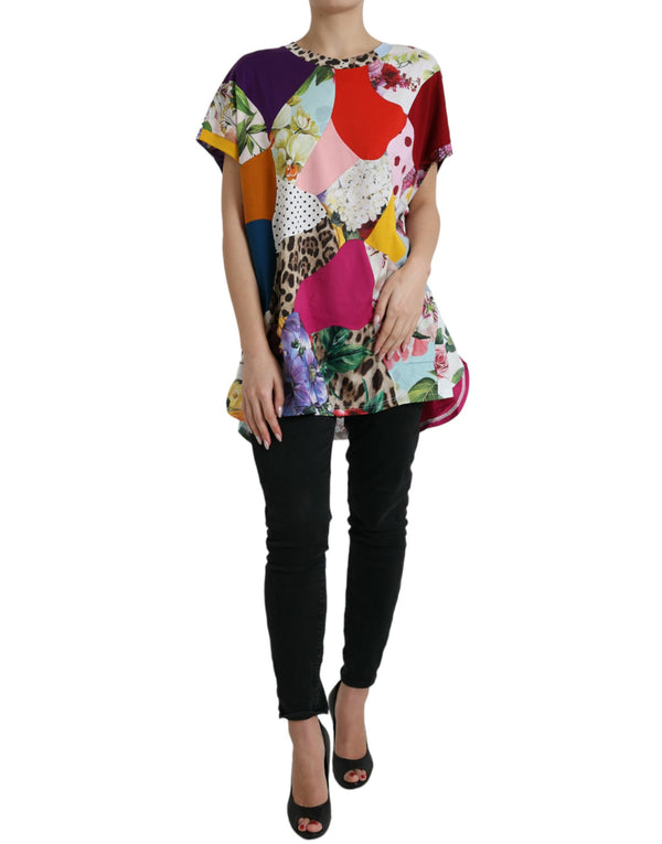 Multicolor Patchwork Cotton Silk Blouse Top