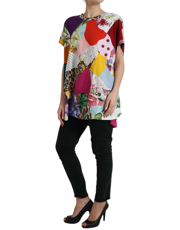 Multicolor Patchwork Cotton Silk Blouse Top