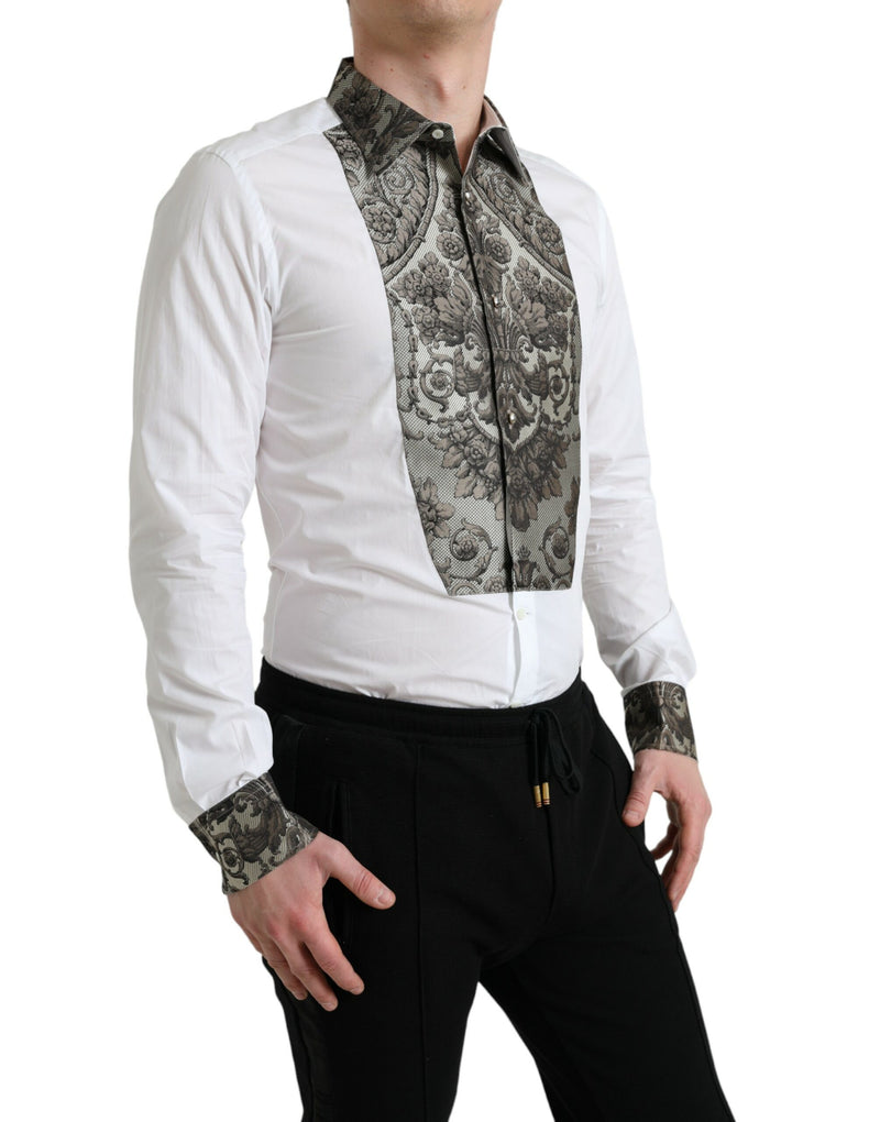 White Floral Brocade GOLD Dress Shirt