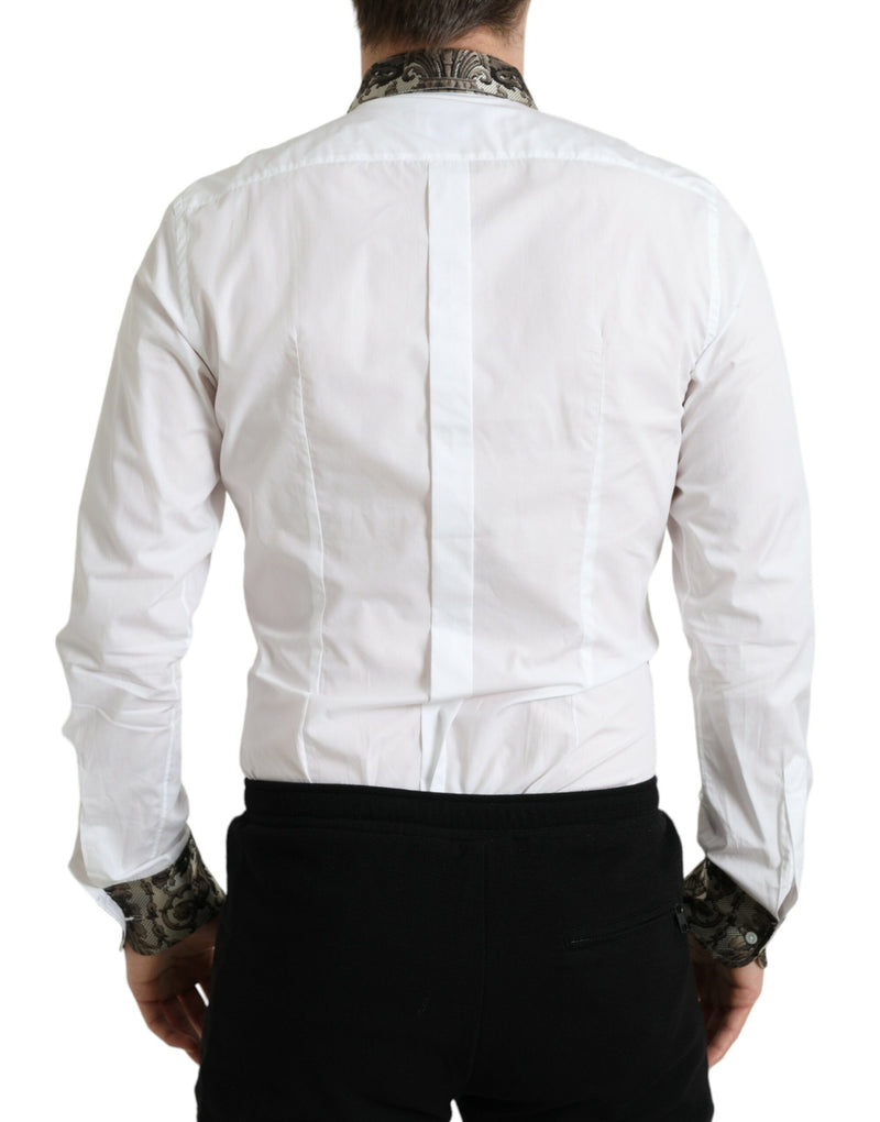 White Floral Brocade GOLD Dress Shirt