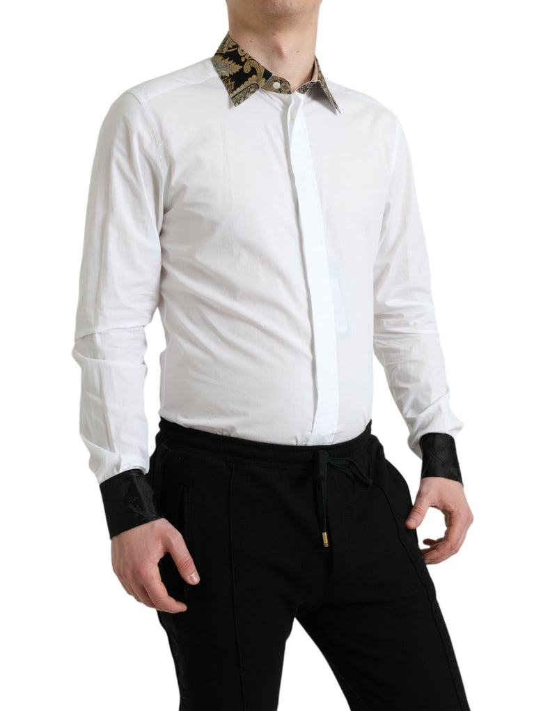 White Cotton Jacquard Formal GOLD Dress Shirt