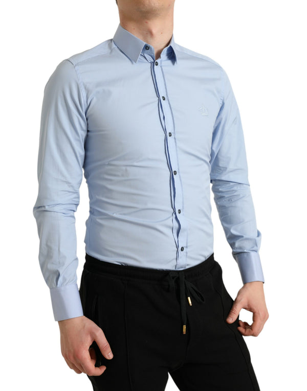 Sky Blue Cotton Men Formal GOLD Dress Shirt