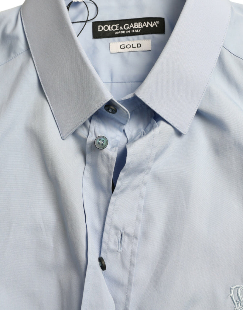 Sky Blue Cotton Men Formal GOLD Dress Shirt