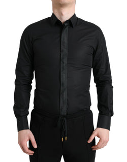 Black Cotton Logo Formal GOLD Dress Shirt