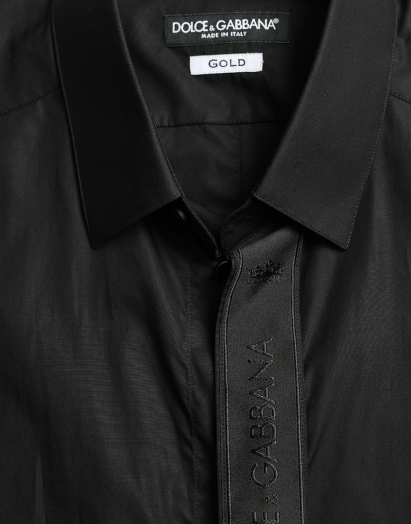 Black Cotton Logo Formal GOLD Dress Shirt