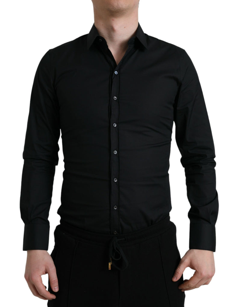 Black Cotton Stretch Slim Formal Dress Shirt