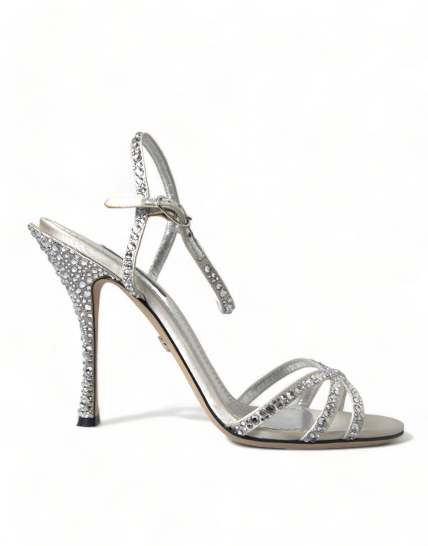 Silver Crystal Ankle Strap Sandals Shoes