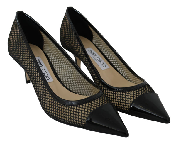Black Mesh and Leather Amika 50 Pumps Shoes