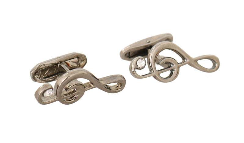 Silver Brass Tremble Clef Crystal Cufflinks