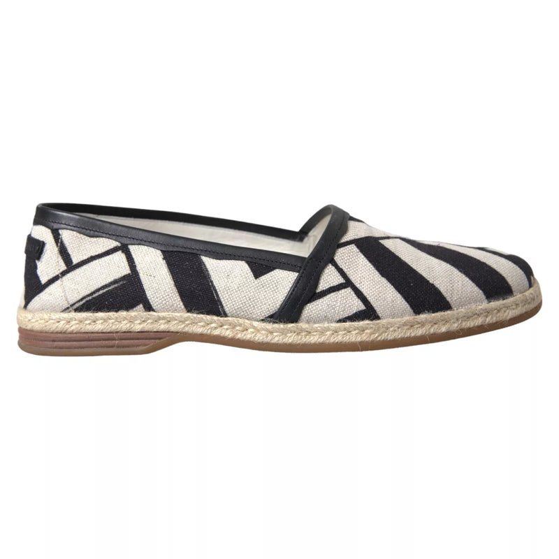 Black White Stripes Slip On Espadrille Shoes