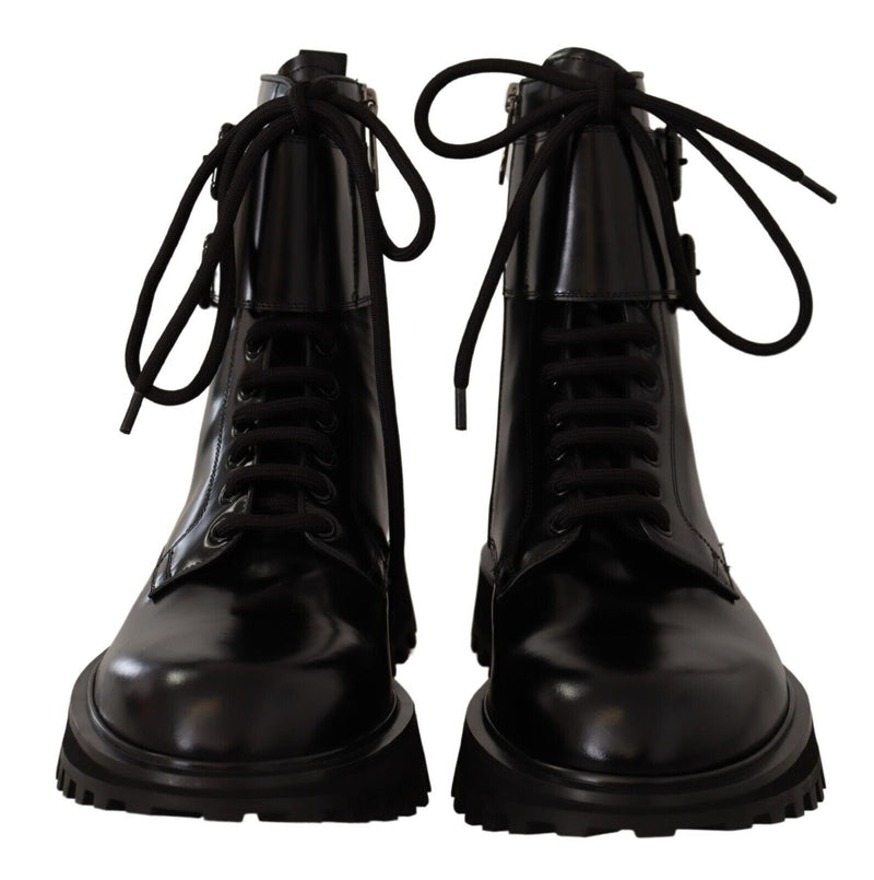 Black Leather Combat Lace Up Mens Boots Shoes