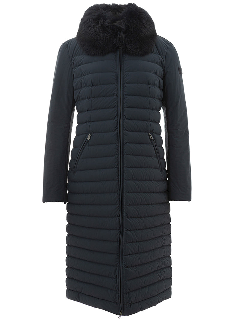 Long Quilted Coat with Fur Detail