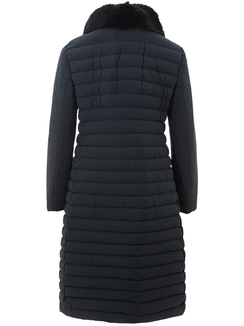 Long Quilted Coat with Fur Detail