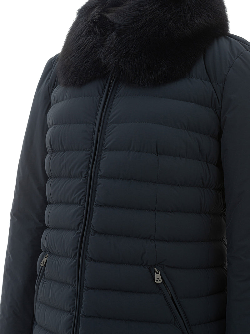 Long Quilted Coat with Fur Detail