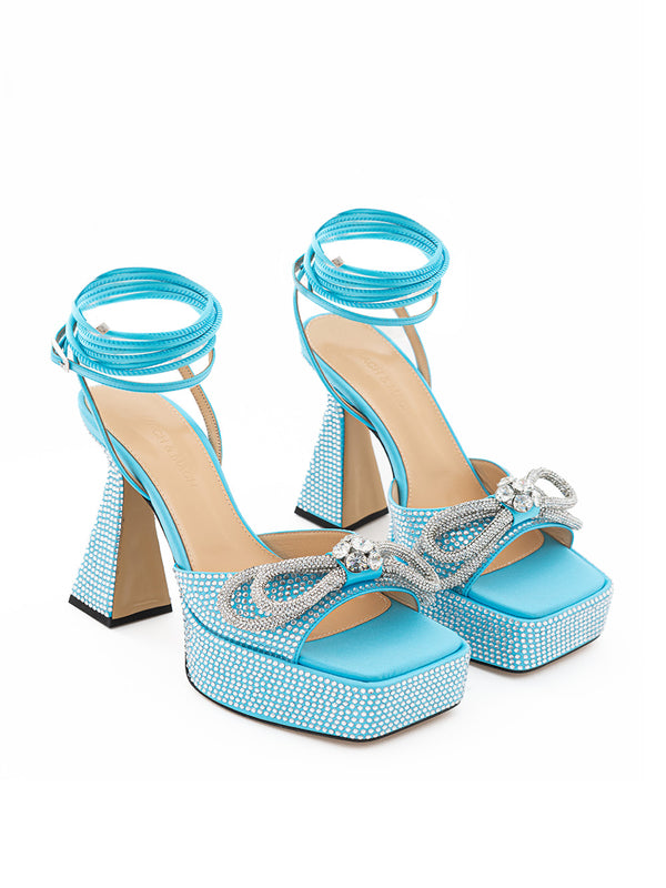 Light Blue Plateau Sandals with Double Bow