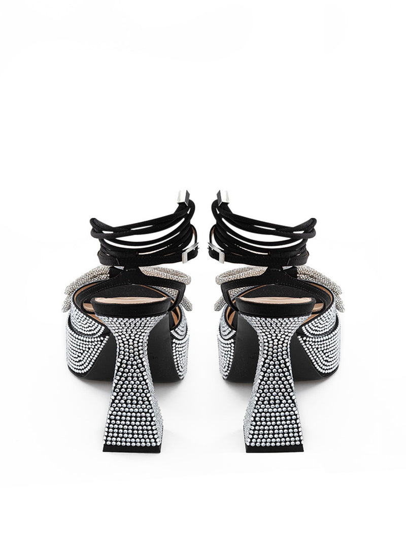 Black Plateau Sandals with Double Bow