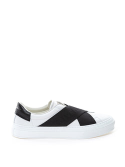 Two Black Straps City Sport White Leather Sneakers