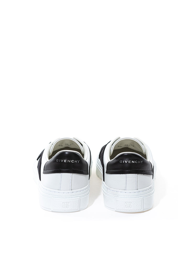 Two Black Straps City Sport White Leather Sneakers