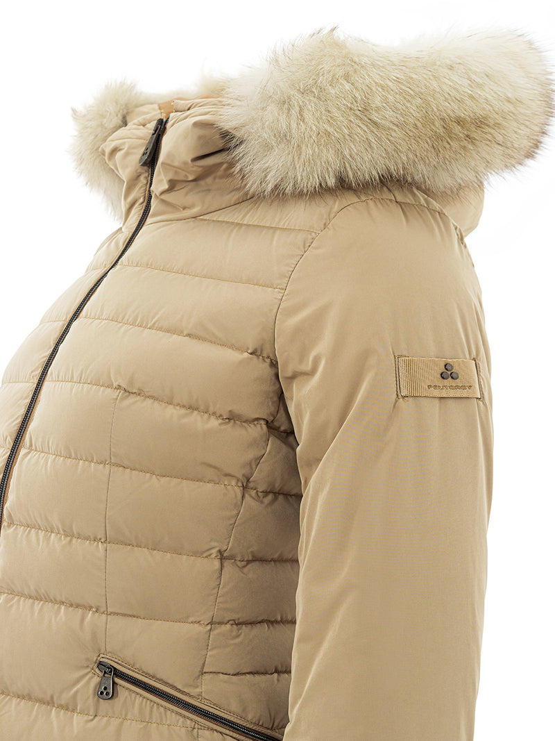 Beige Quilted Jacket with Fur Detail