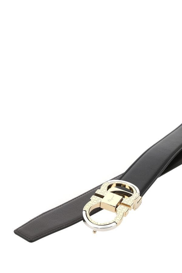 Black and Grey Calf Leather Reversible Belt