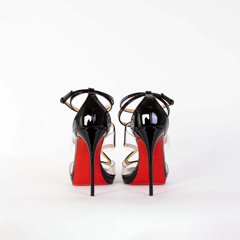 Chrisitan Loboutin Black PVC Leather Sandals